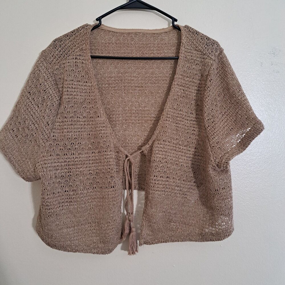 SHEIN Curve 4 XL crocheted Lightweight Shrug light brown